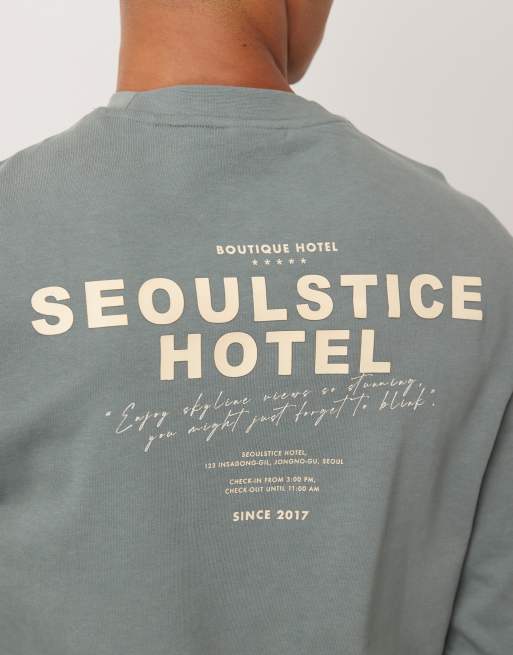 Mango cotton sweatshirt with Seoul graphic in green | ASOS