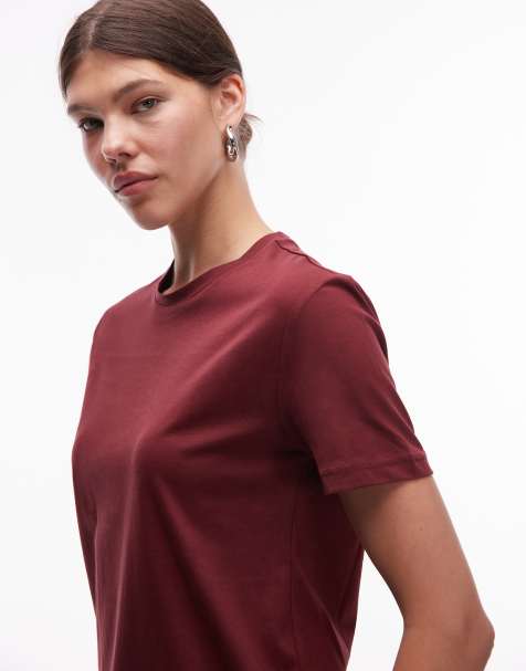 Mango cotton t-shirt in burgundy - view 1