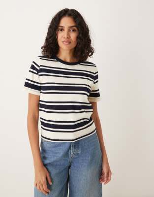 Mango cotton t-shirt in cream black stripe - view 1