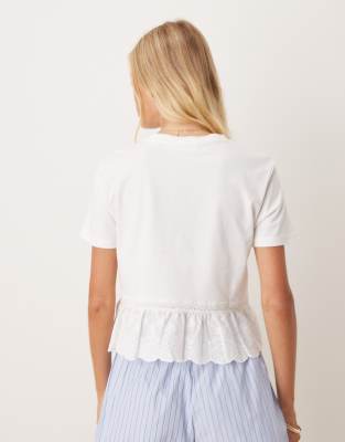 Mango Cotton T-shirt With Lace Pep Hem
