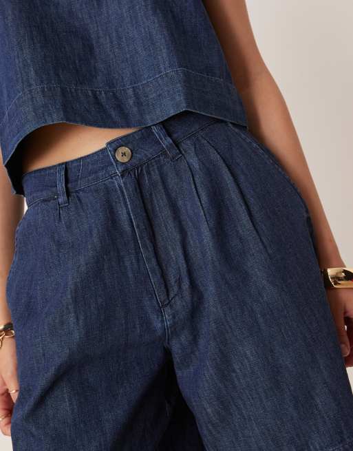 Mango cotton tailored longline denim shorts with dart detailing in indigo - part of a set, 3 of 5