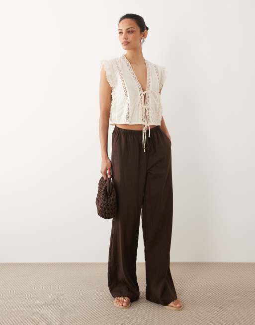 Mango cotton tie front frill detailing blouse in cream, 2 of 4