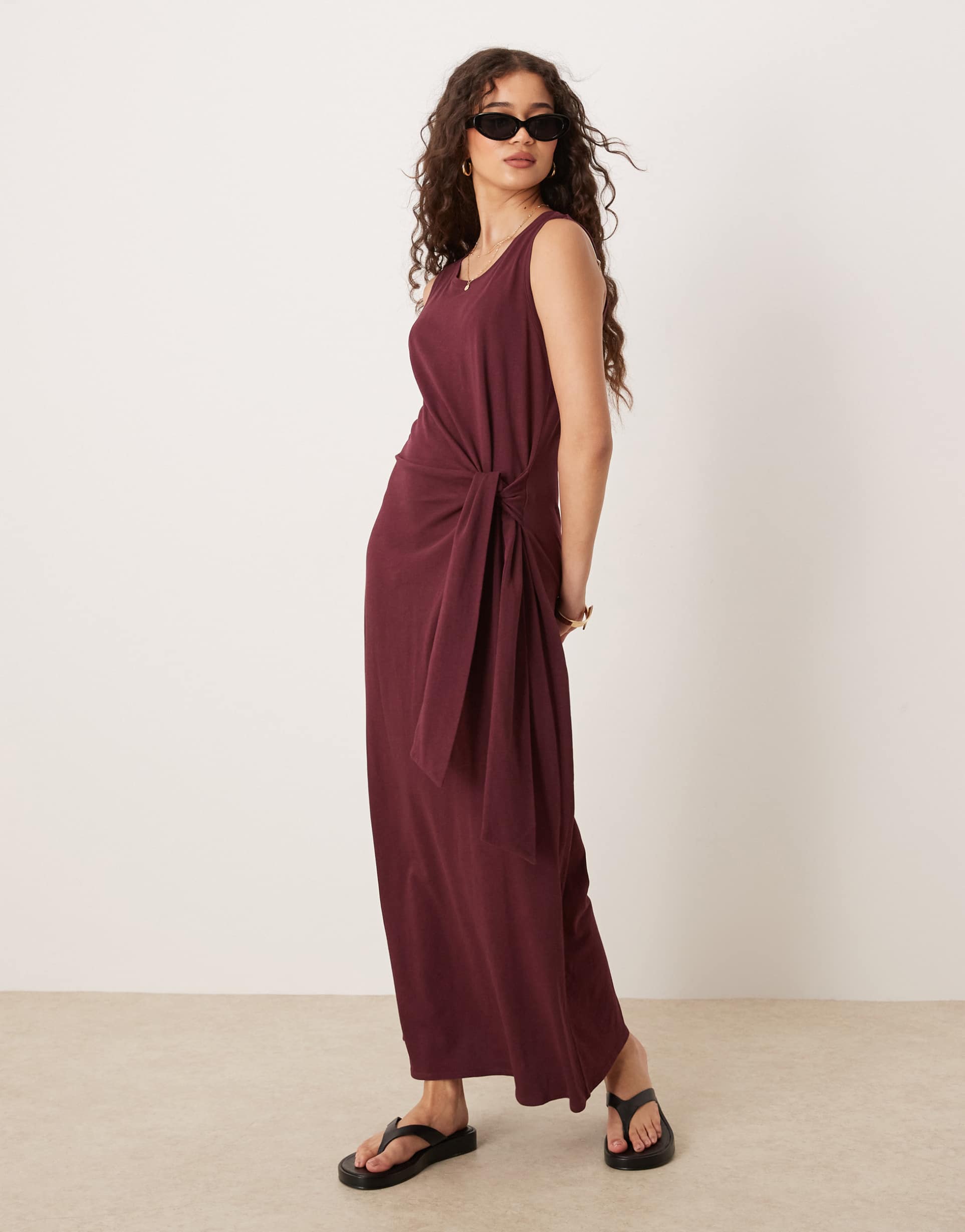 mango cotton tie waist midaxi dress in cherry red