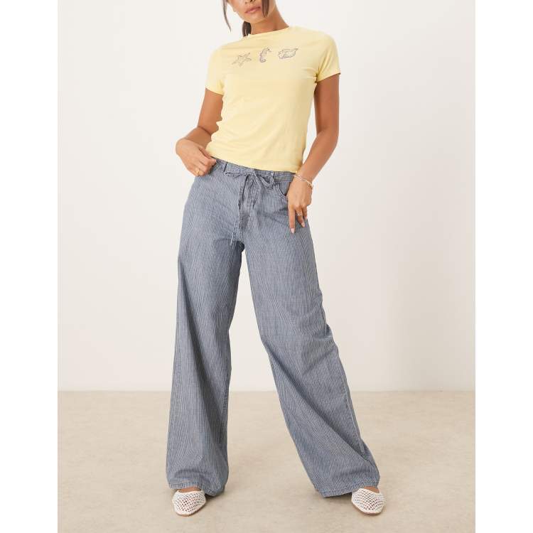 Mango cotton tie waist pants in blue stripe | ASOS