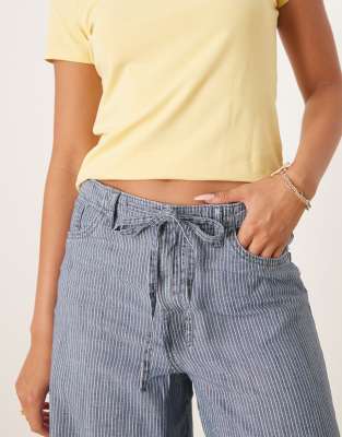 Mango Cotton Tie Waist Pants In Blue