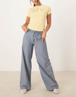 Mango Mango cotton tie waist trouser in blue stripe