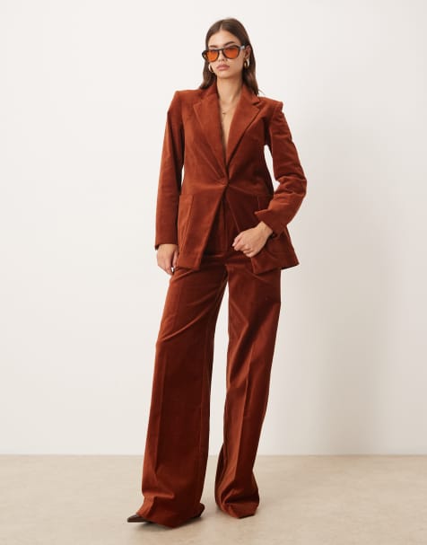 Mango cotton velvet blazer & trouser co-ord in amber - view 1