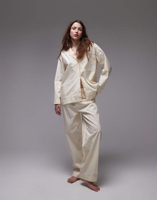 Mango cotton wide leg pajama pants in buttermilk - part of a set 