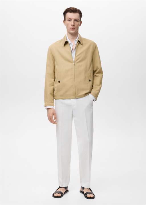 Mango cotton zip through harrington jacket in stone, 2 of 4