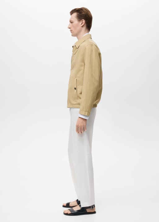 Mango cotton zip through harrington jacket in stone, 4 of 4