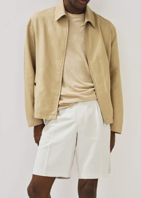 Mango cotton zip up harrington jacket in stone - view 1