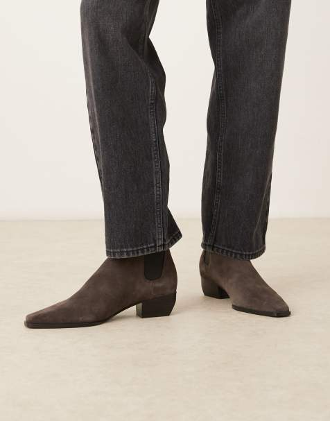 Mango – Cowboy-Stiefeletten aus Wildleder in Grau mit eckiger Zehenpartie und niedrigem Absatz - view 1