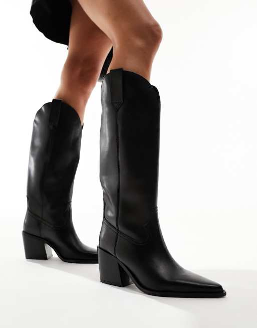 Black Mid Calf Western Boot, Shoes