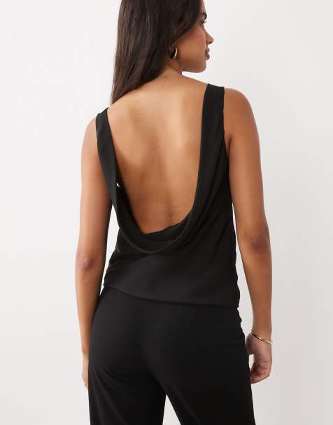 Mango cowl back sleeveless top in black - view 1