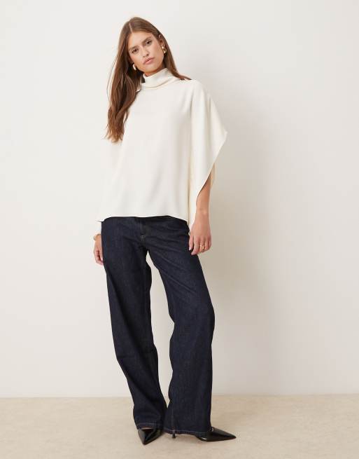 Mango cowl neck asymmetric sleeve in white, 3 of 4