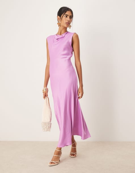 Mango cowl neck cap sleeve dress in pale pink - view 1