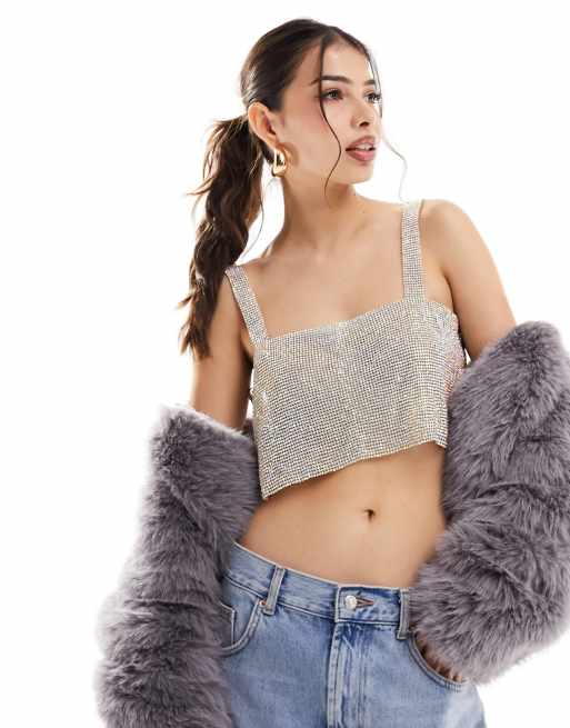 Silver Chain Mail Cowl Neck Crop Top