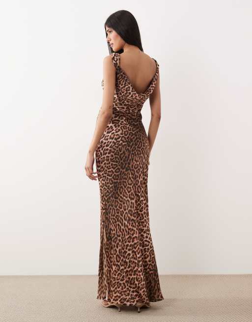 Mango cowl neck chiffon sleeveless maxi dress in leopard print, 4 of 4