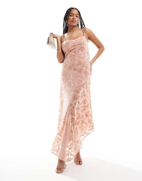 Mango cowl neck devore velvet maxi dress in pink - view 1