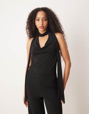 Mango Cowl Neck Halter Jumpsuit In Black