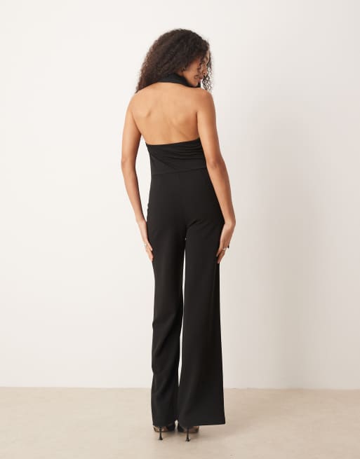 Mango cowl neck halter jumpsuit in black, 4 of 4