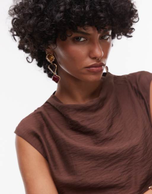 Mango cowl neck modal mini dress in chocolate 