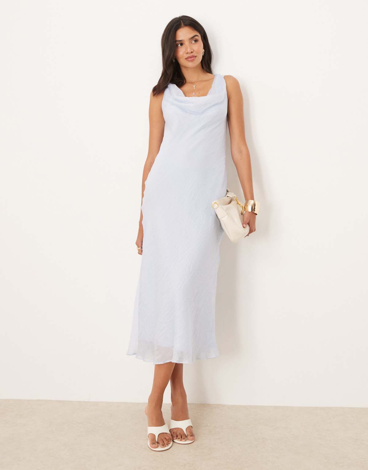 Mango cowl neck open back maxi dress in pale blue