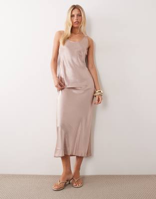 Mango Cowl Neck Satin Maxi Dress In Pink