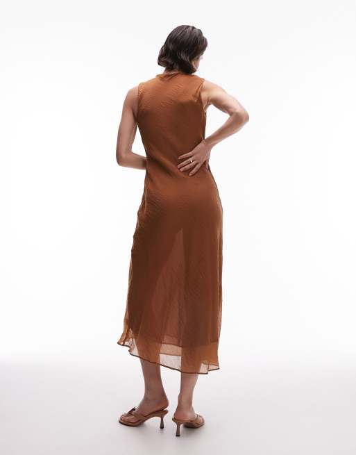 mango scoop neck satin dress with fringed hem in brown Textured Garment Washed Stretch Cotton Suit Pants for Tall Men in Desert Khaki 32 / 38 / Desert Khaki main image 0