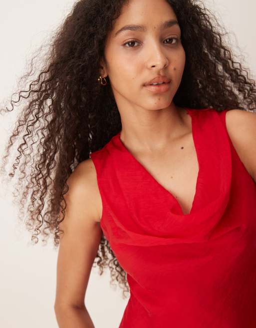 Mango cowl neck satin midi dress in red, 2 of 4