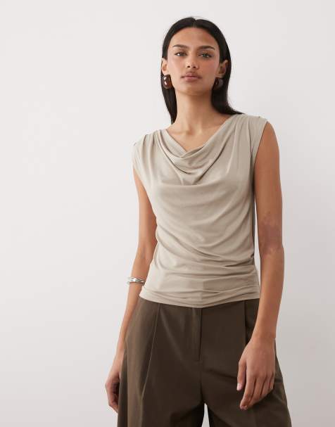 Mango cowl neck sleeveless top in beige - view 1