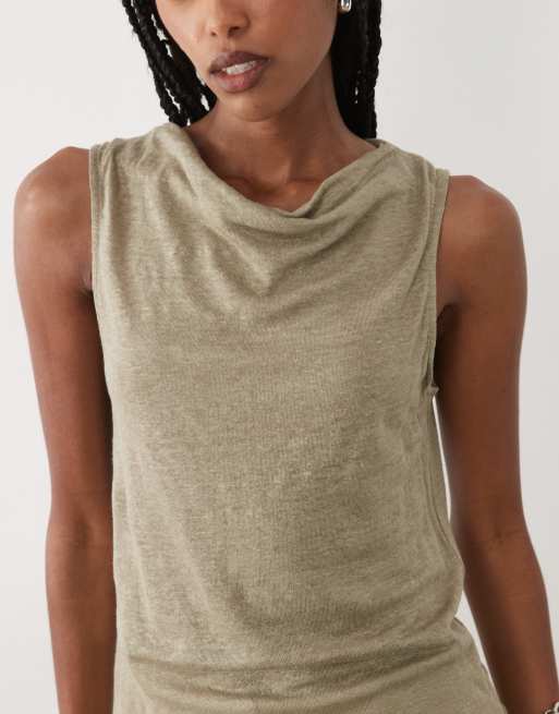 Mango cowl neck sleeveless top in beige, 3 of 4