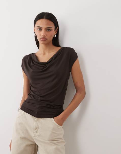 Mango cowl neck sleeveless top in brown - view 1