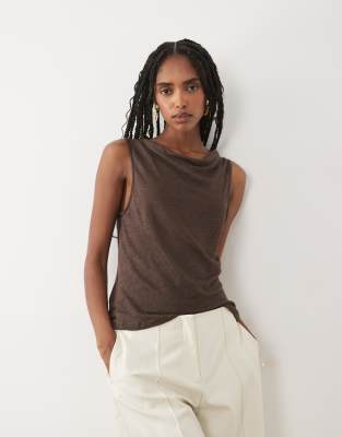 Mango Cowl Neck Sleeveless Top In Brown