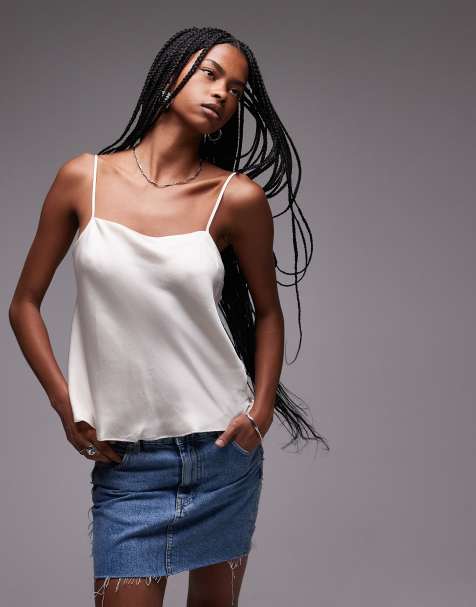Mango - Cremehvid cami-top i satin - view 1
