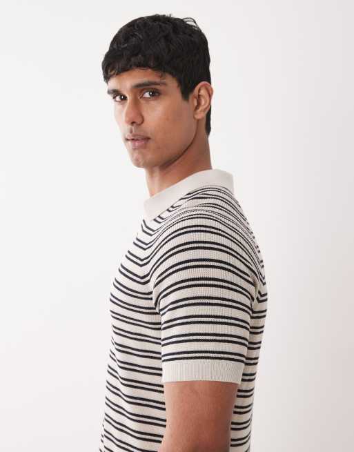 Mango - Cremehvid strikket polotop med reverskrave og striber, 4 af 5