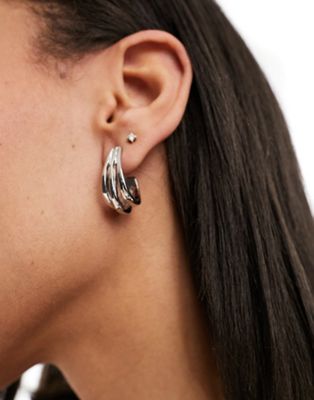 Mango triple hoop earrings in silver - ASOS Price Checker