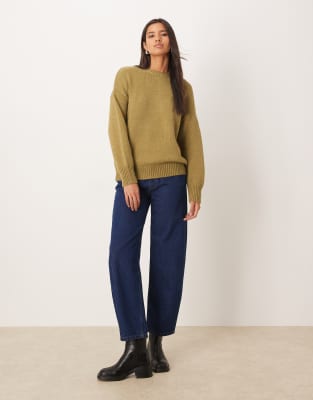 Mango Crew Neck Chunky Sweater In Green