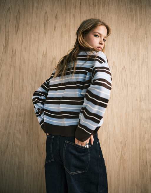 Mango Blue Oversized Jumper Mango Crew Neck Jumper In Blue And