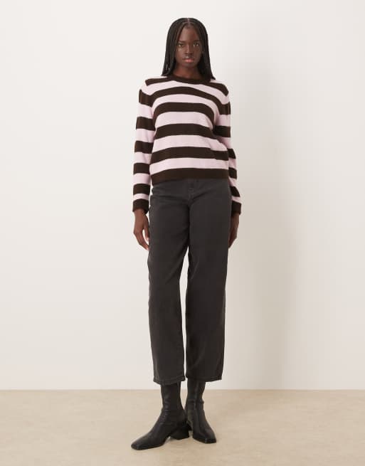 Mango crew neck jumper in pink and brown stripe, 3 of 4