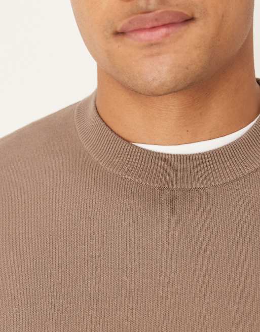 Mango crew neck knit sweater in medium brown, 5 of 5