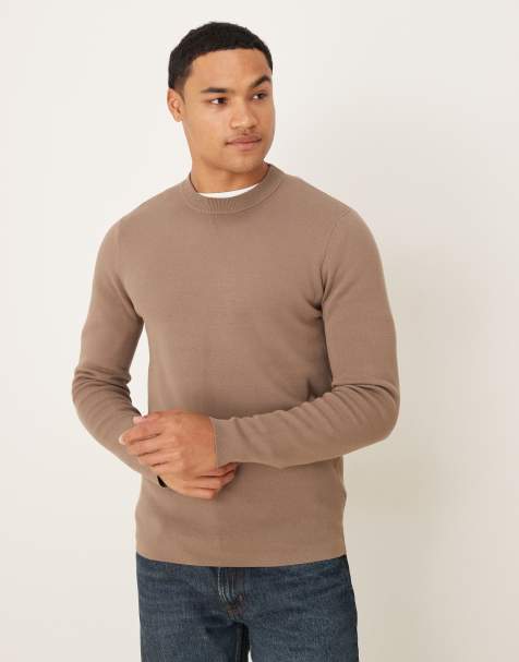 Mango crew neck knitted jumper in medium brown - view 1