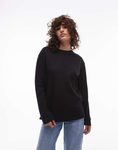 Mango crew neck long sleeve top in black - view 1
