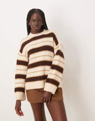 Mango crew neck sweater in beige stripe beige 15390₽