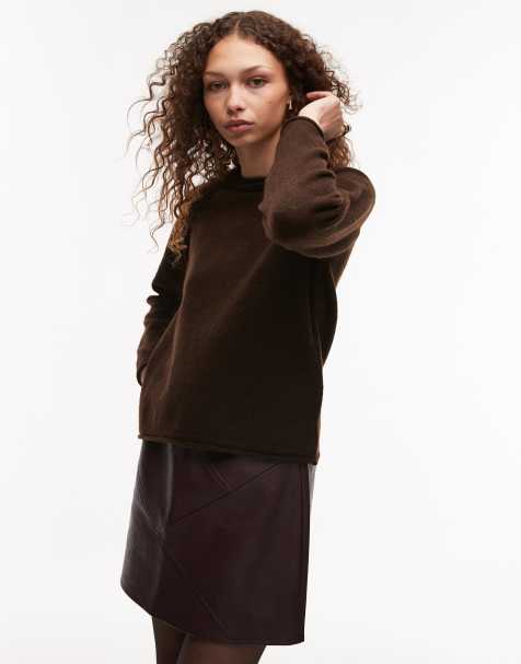 Mango crew neck sweater in chocolate brown - view 1