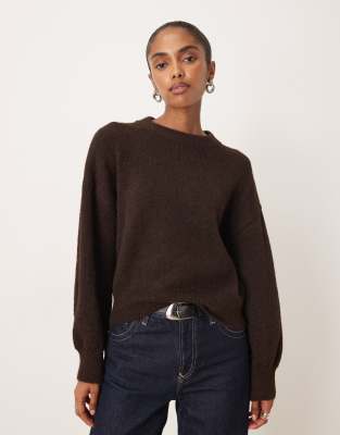 Mango Crew Neck Sweater In Brown
