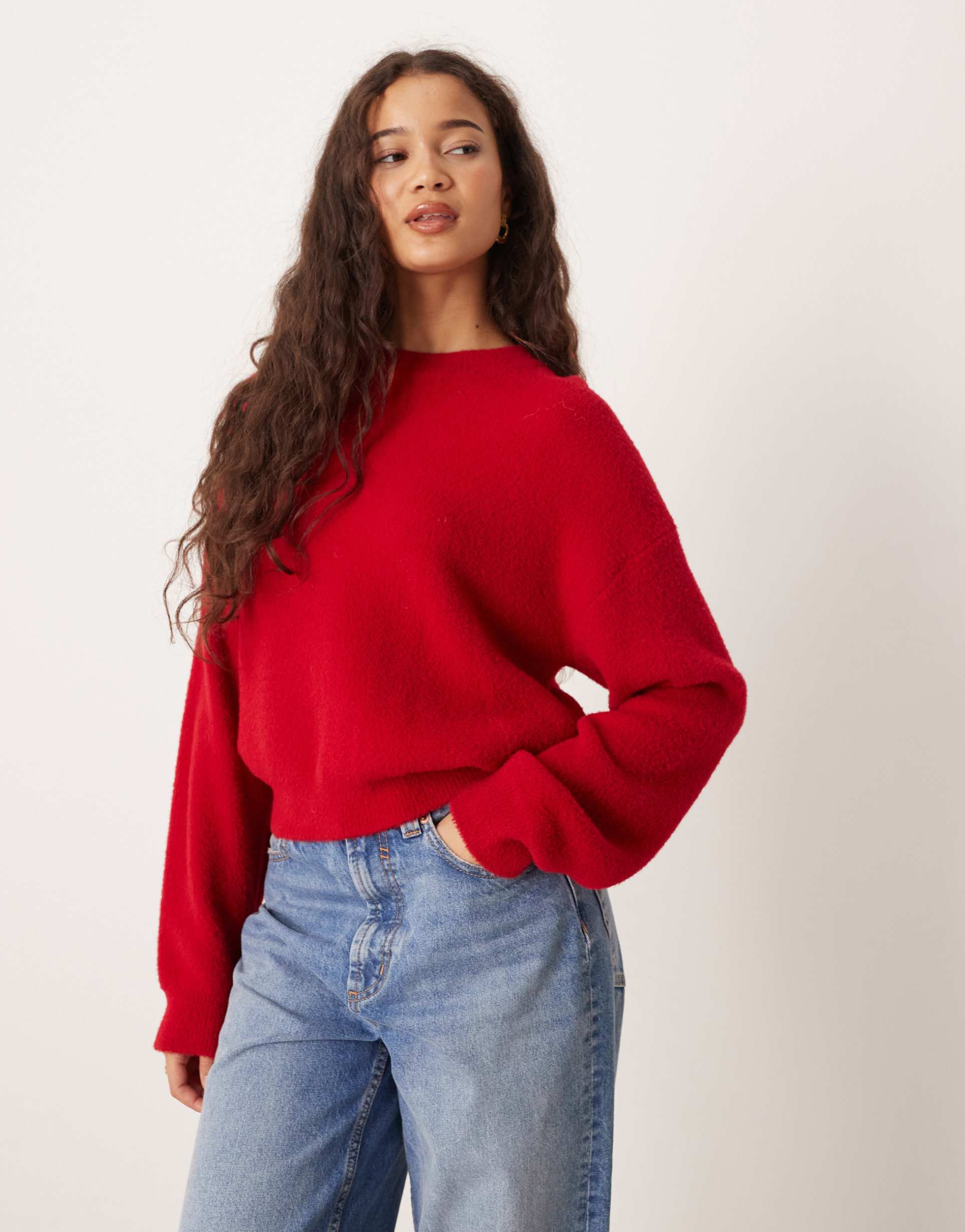 mango crew neck sweater in red