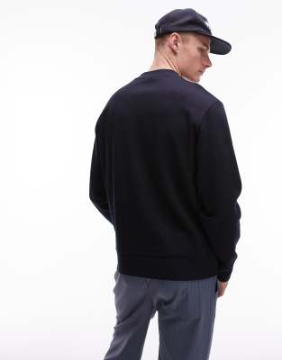 Mango Microstructure Crewneck Sweater In Navy