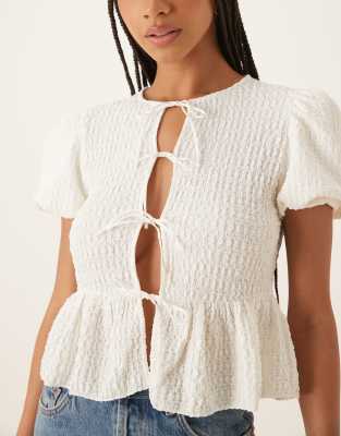 Mango Crinkle Texture Tie Front Blouse