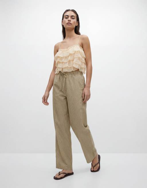 Mango crinkle tiered cami top in beige, 9 of 11